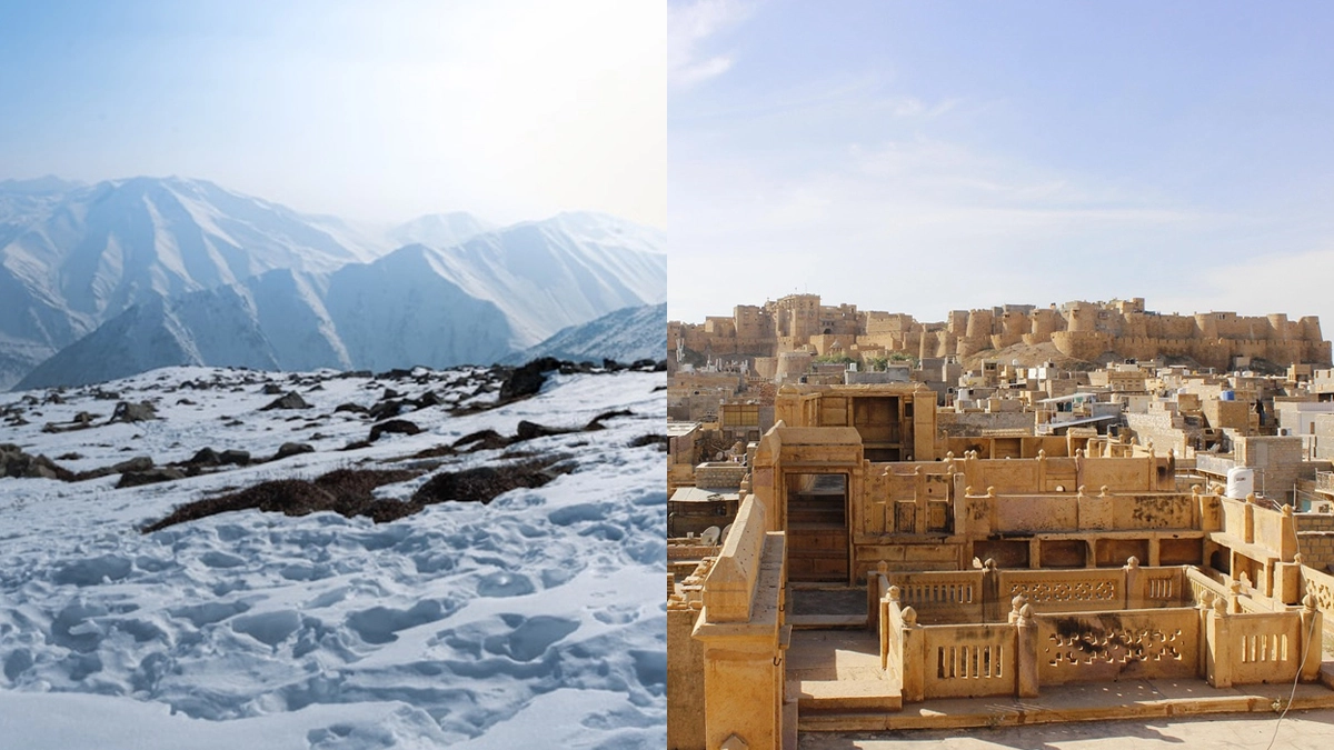 15 best places to visit in India in December - Gulmarg snow mountains and Jaisalmer desert fort