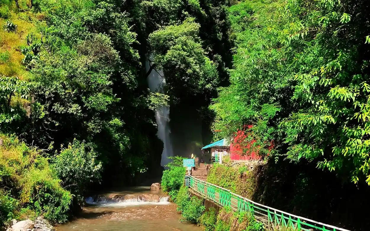 High cascading water stream at Tiger Falls in Chakrata