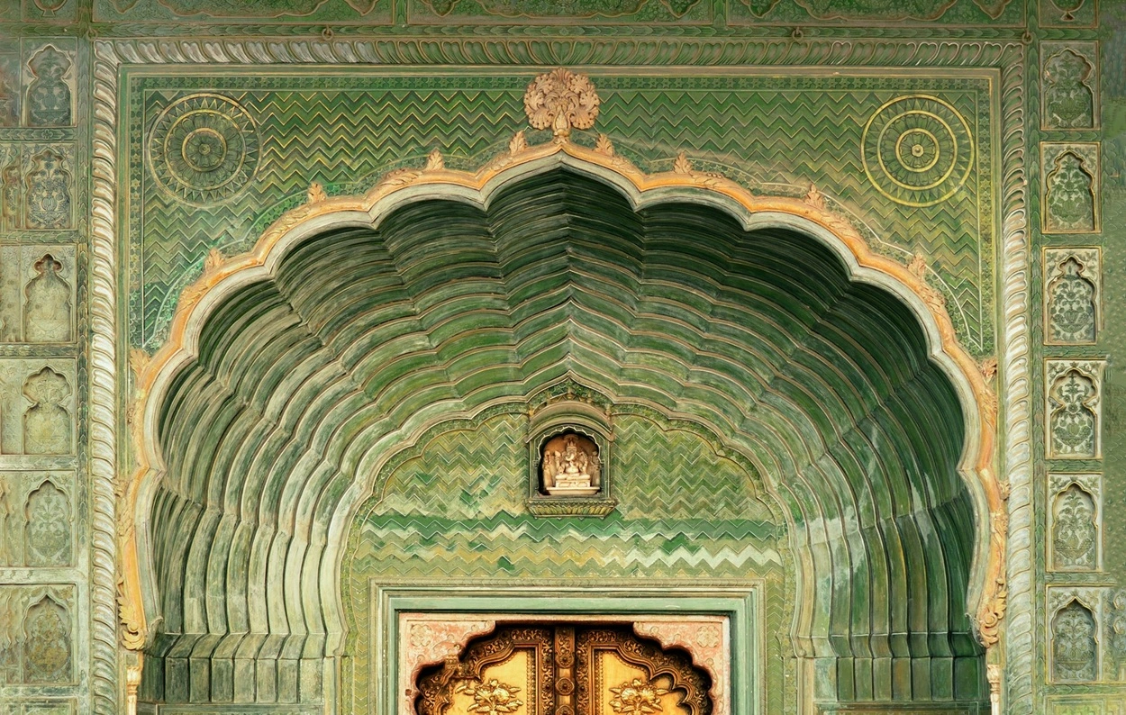 Colorful Peacock Gate at Pritam Niwas Chowk inside City Palace Jaipur