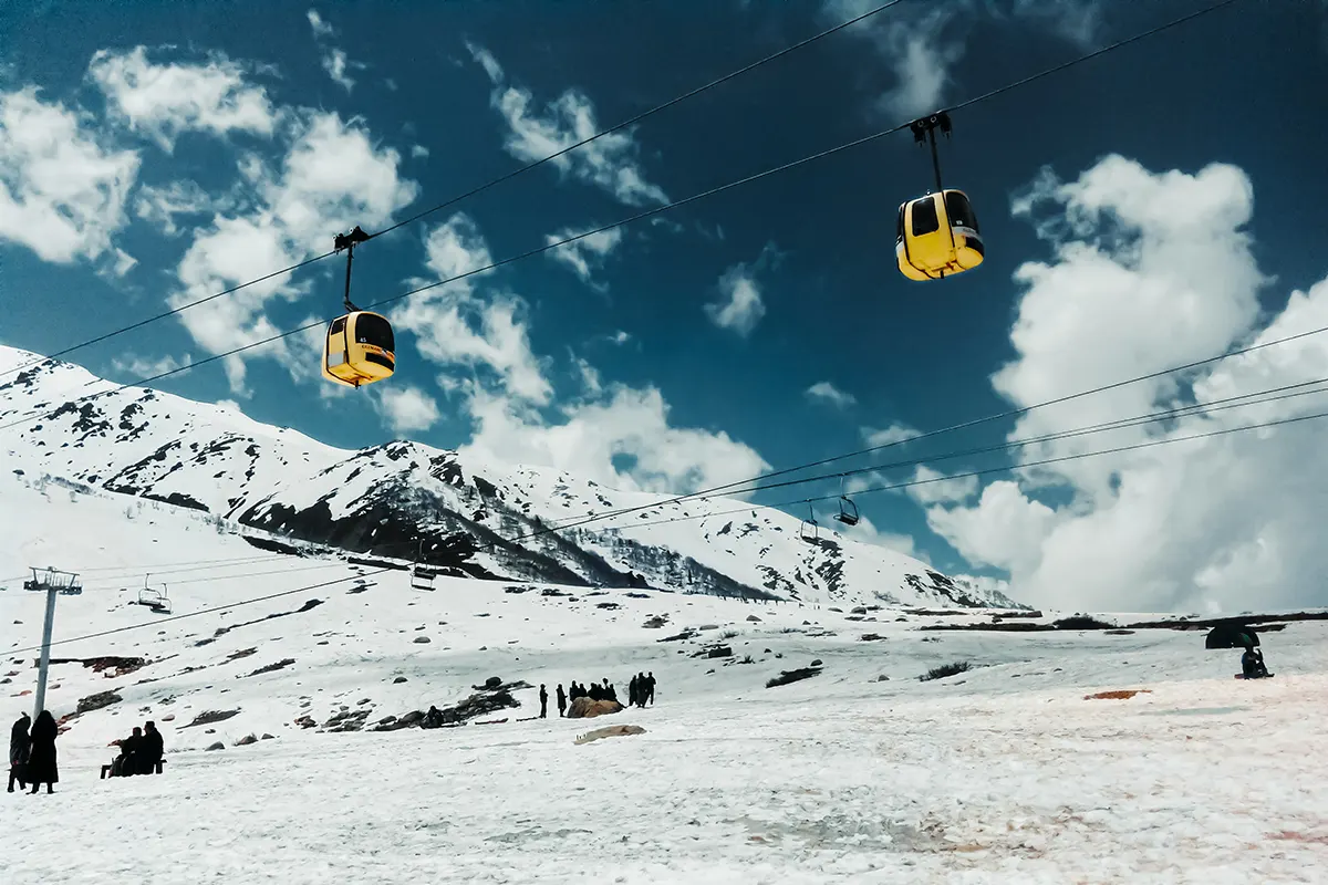 Snow-covered mountains and gondola ride in Gulmarg Kashmir during December