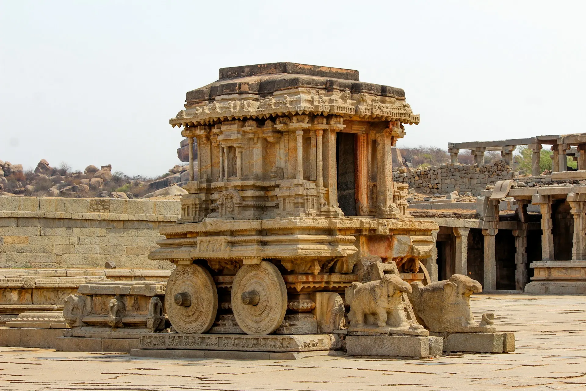 Famous Stone Chariot at Vittala Temple complex in Hampi Karnataka