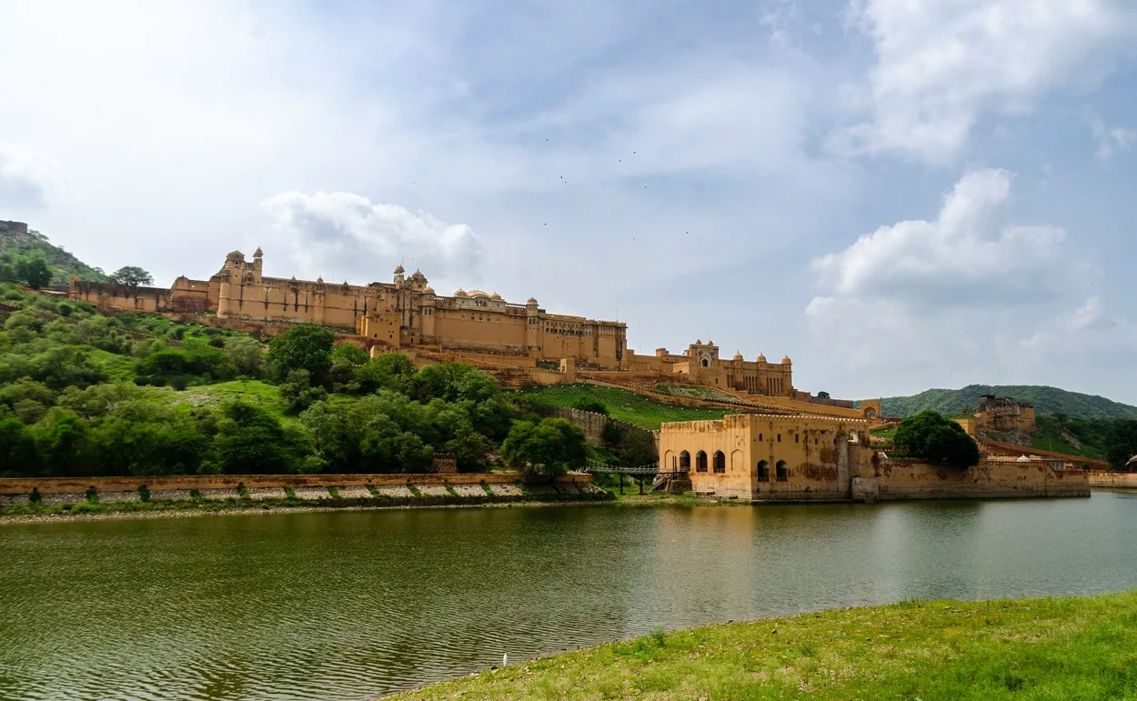 Panoramic scenic view of the iconic Amber Fort in Jaipur Rajasthan