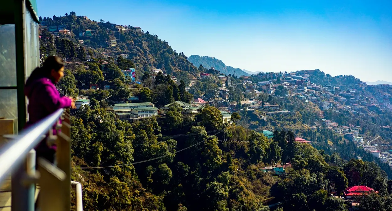 Panoramic valley view and Mall Road in Mussoorie Uttarakhand