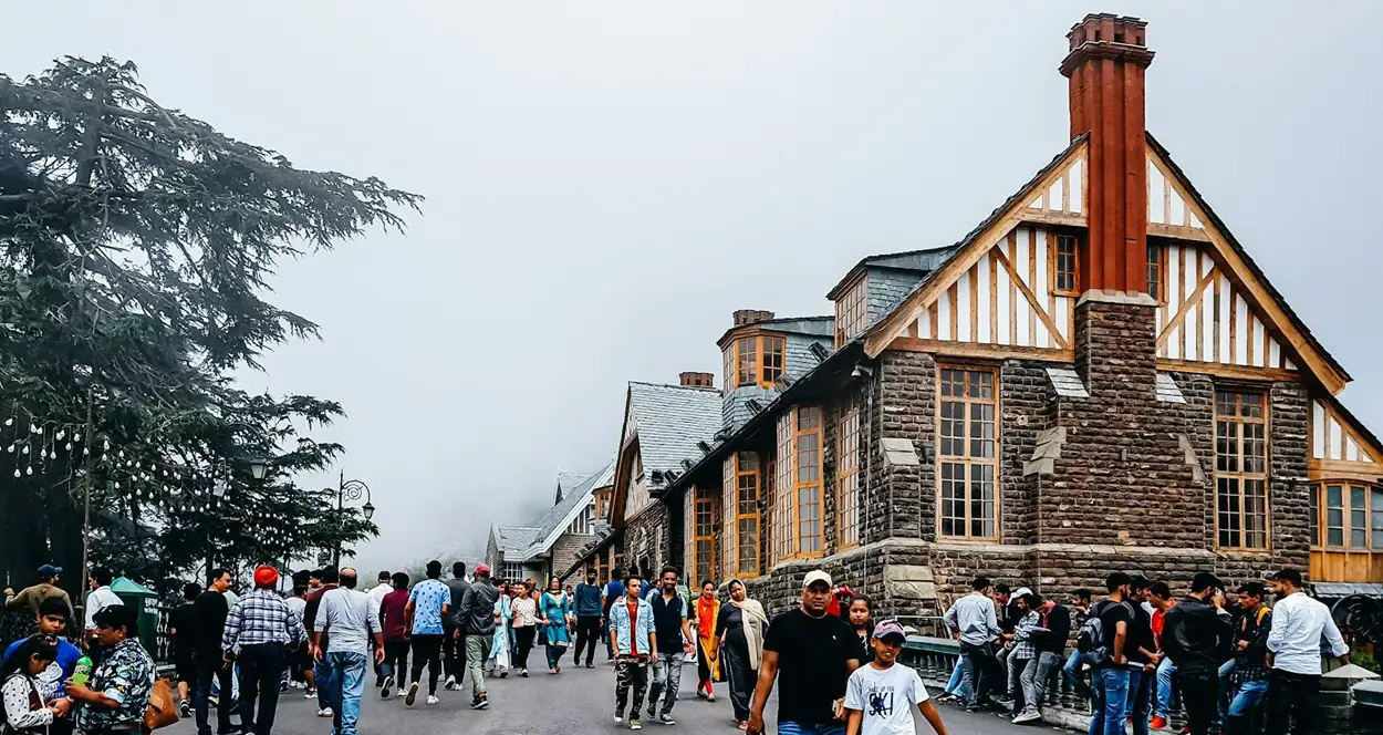 Historic Ridge and Mall Road in Shimla covered in December snow