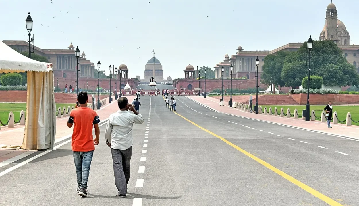 Wide view of Kartavya Path leading towards Rashtrapati Bhavan in New Delhi