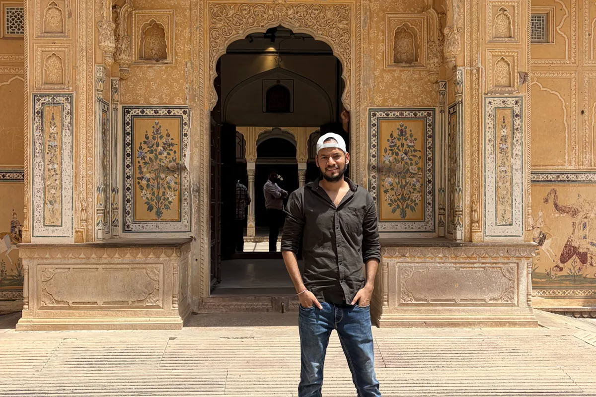 Author exploring Madhavendra Bhawan courtyard at Nahargarh Fort in Jaipur on 12 July 2026